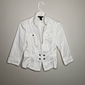 White house black Market women’s blazer jacket ruffle trim cardigan white size 2